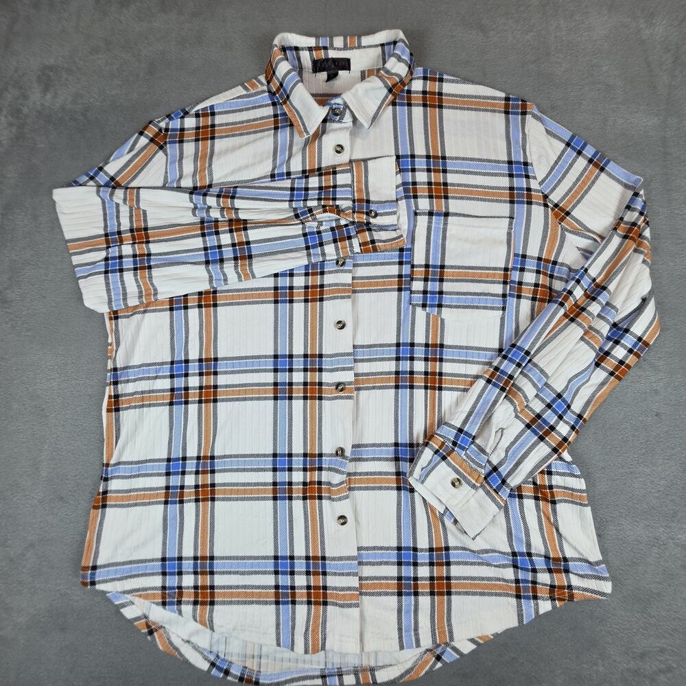 Faded Rose Womens XL Plaid Button Up Shirt Stretch Long Sleeve Casual